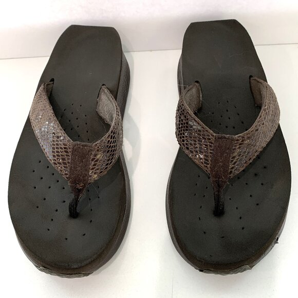 Volatile Textured Flip Flops Platform Sandals Slip On Wedge Brown Size 7 - Picture 4 of 5